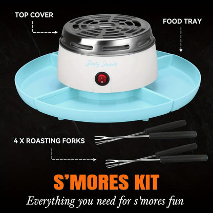 Electric S'mores Maker Indoor Tabletop Marshmallow Roaster Station with 4 Compartment Trays & 4 Roasting Forks