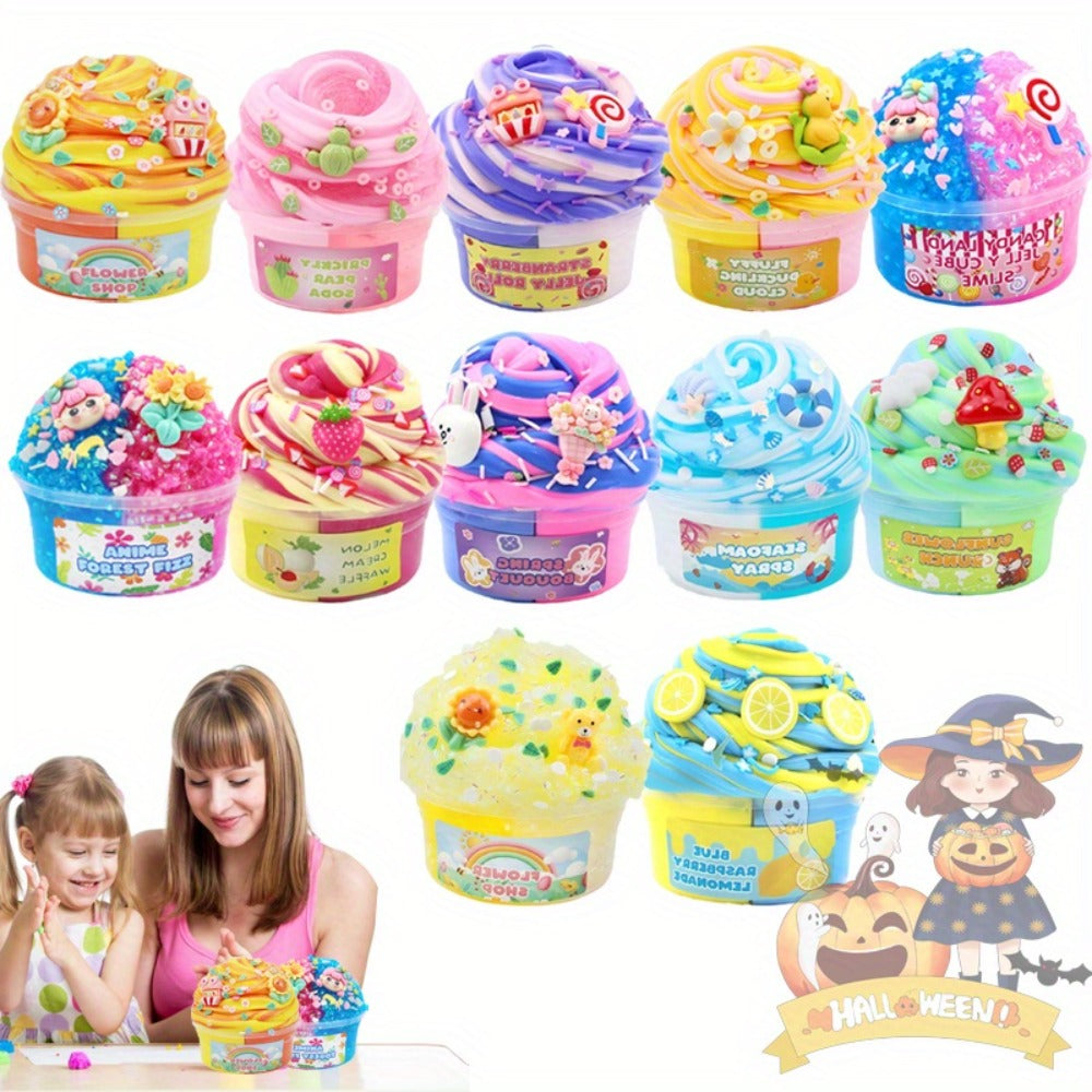 Slime Kit for Girls Boys 12 Cups, Fruit Color Fluffy Slime Making Set with Bull Glue & Mixed Mud
