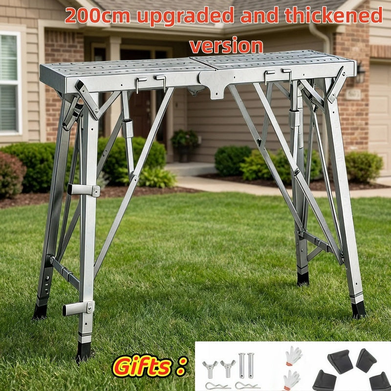 Aluminum Work Platform Height Adjustable Folding Portable Scaffold Bench Wide Base Safety Railing for Garden, Patio and Yard Use