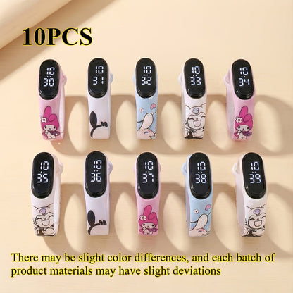 Sanrio Kids Watch Set 10 Pack, Cinnamoroll Kuromi My Melody Pochacco Mixed Colors, Cute Fashion Watches for Girls