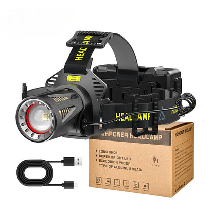 XHP360 Rechargeable Zoom Headlamp with IR Sensor, 500m Beam Label, 90° Tilt and Three 18650 Cells
