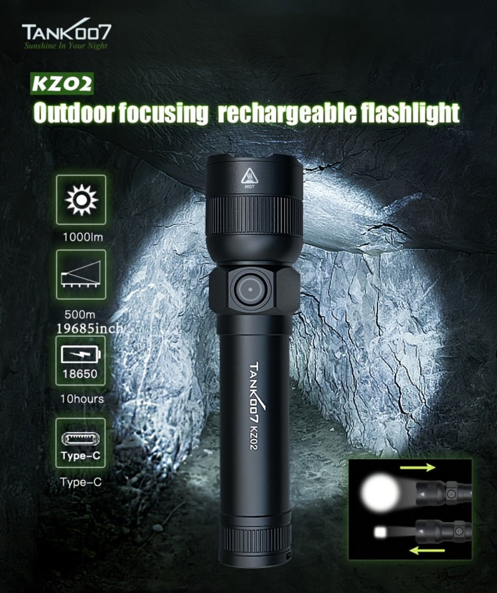 Mini LED Flashlight 18650 Rechargeable Battery, Adjustable Focus & Brightness Zoomable Compact Torch