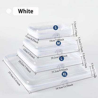 Four-Piece Storage Organizer Set with Clear Zipper Cases in S, M, L and XL Sizes and Four Trim Colors