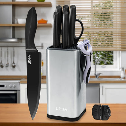 Stainless Steel Kitchen Knife Set Chef Knife Damascus Black Knife Block for Home Cooking, Dining and Outdoor Meals