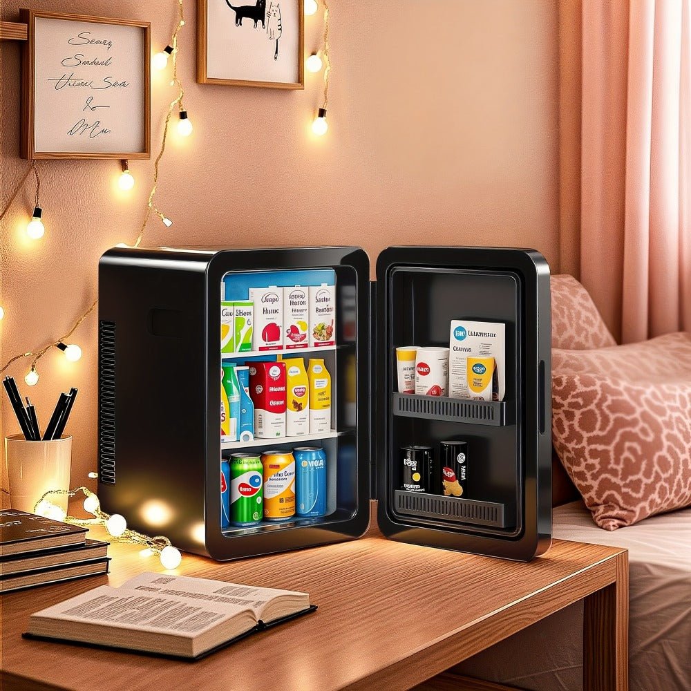 Mini Fridge with Glass Front Door 15.8QT/23.3QT - Portable Cooler and Warmer AC/DC 12V, Small Refrigerator for Bedroom