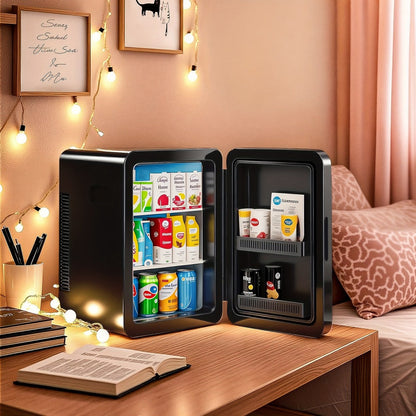 Mini Fridge with Glass Front Door 15.8QT/23.3QT - Portable Cooler and Warmer AC/DC 12V, Small Refrigerator for Bedroom