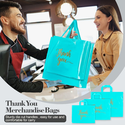 Thank You Bags with Handles 200pcs Bulk Plastic Shopping Bags 3 Sizes Retail Boutique Merchandise Bags Sky Blue 9x12 12x15 15x18
