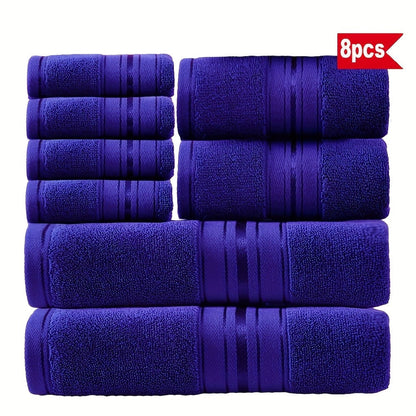 Striped Bath Towels, Towel Set 8 Piece 550GSM Pure Cotton Vintage Striped Bath, Hand Towels and Washcloths for Home and Guest Use