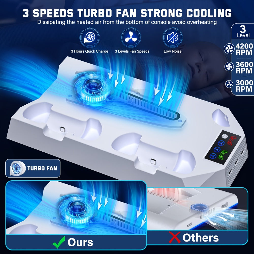 PS5 Cooling Station with Controller Charging Dock - Compatible with PS5 Slim Pro Standard Disc Digital