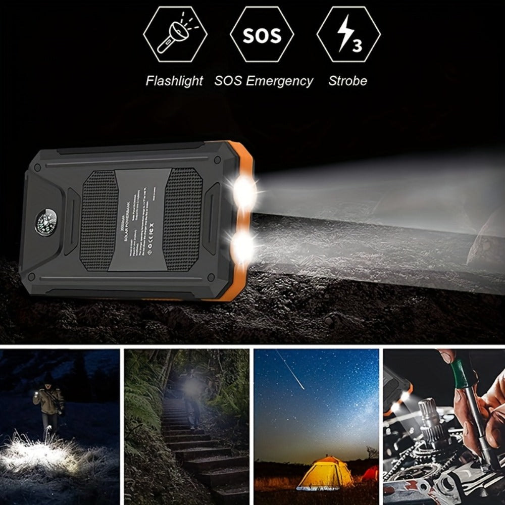 Power Bank Solar 28800mAh or 42800mAh with Wireless Charging, Four Cables and Dual Flashlights