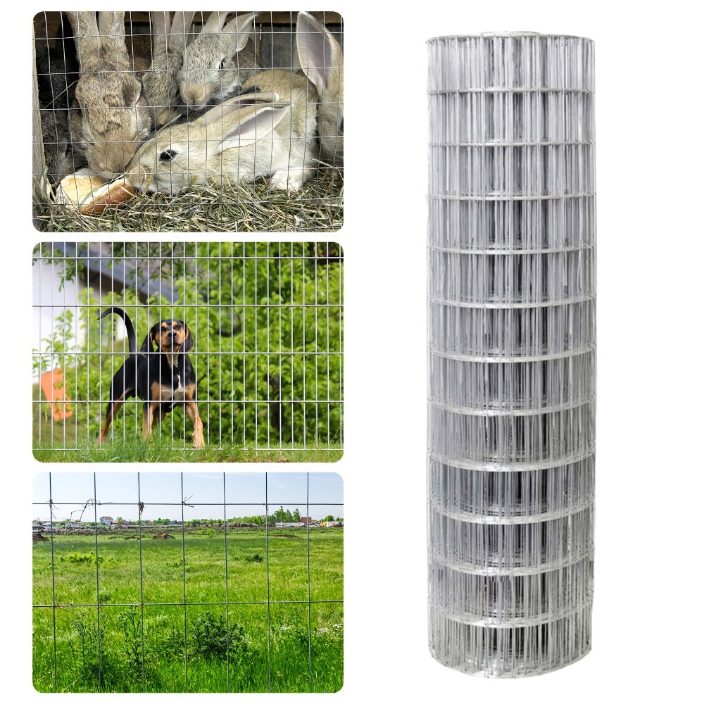 Welded Wire Mesh Fence Roll 50ft, Galvanized Zinc-Coated Steel Hardware Cloth for Chicken Coop, Garden Fence