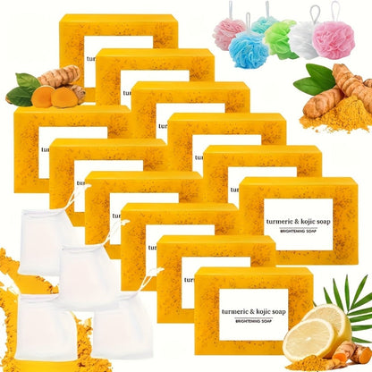 Turmeric Kojic Acid Brightening Soap Handmade Lemon Cold Process Deep Cleansing Hydrating Bar for Face & Body All Skin Types