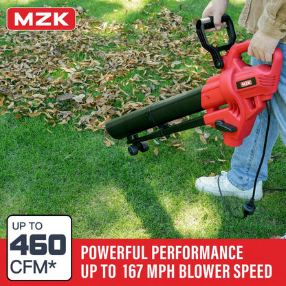 Leaf Blower Vacuum Mulcher 3-in-1 Electric Corded, 470CFM 180MPH Airflow, 13.21Gal Collection Bag