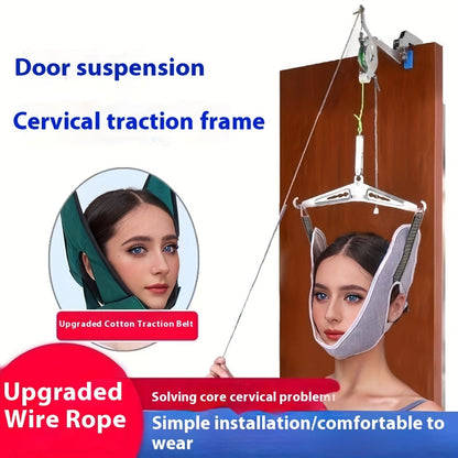 Cervical Traction Device with Handle, Adjustable Neck Traction Belt & Shoulder Massager, Spinal Decompression Pillow for Tension