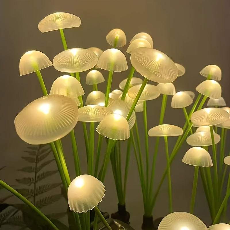 Solar Garden Lights IP65 Mushroom Path Stakes with Warm White 32-LED 4-Pack or 64-LED 8-Pack