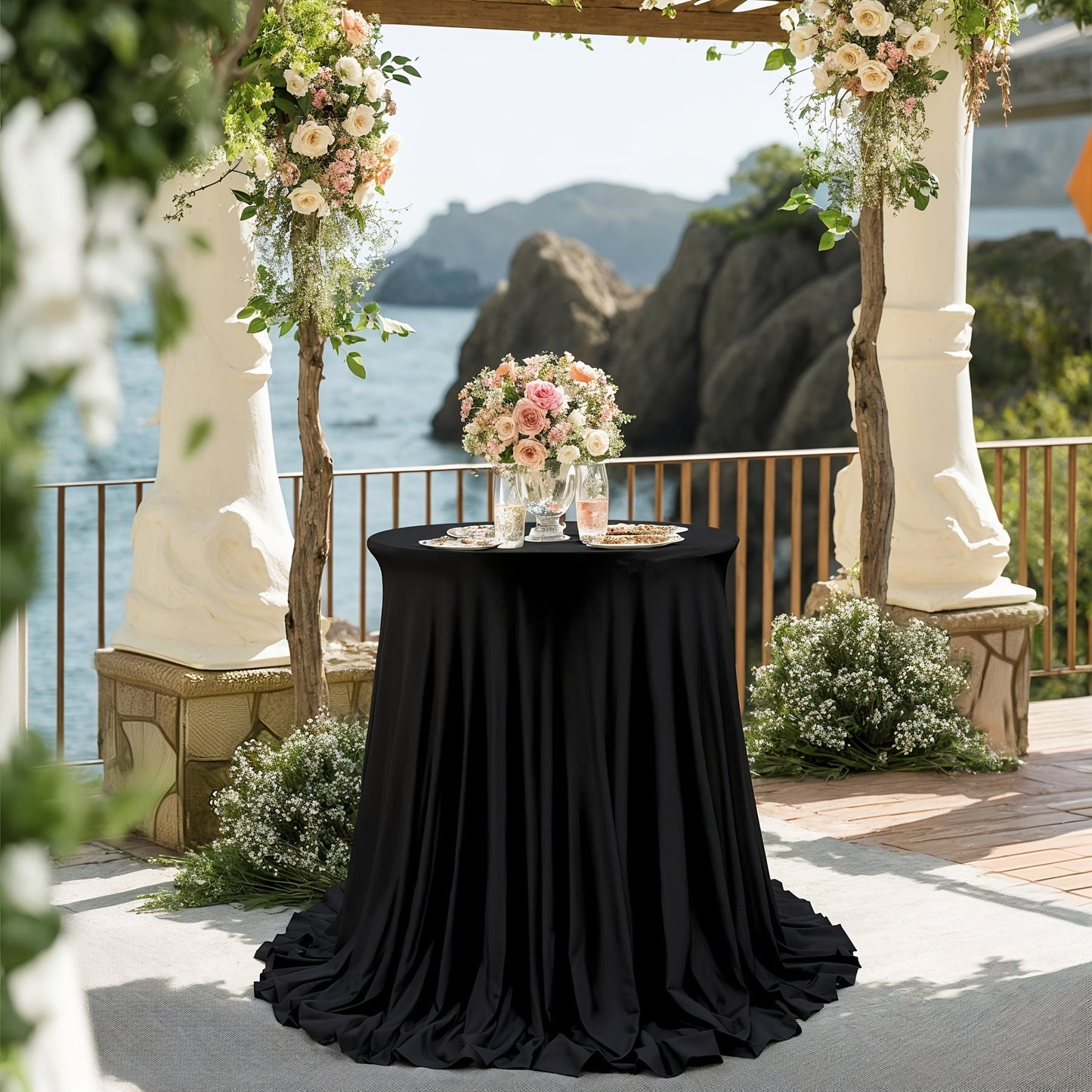 Spandex Cocktail Table Cover Round Stretch Tablecloth for Party Wedding Banquet – Elastic High Top Table Cloth Fitted Cover for Events