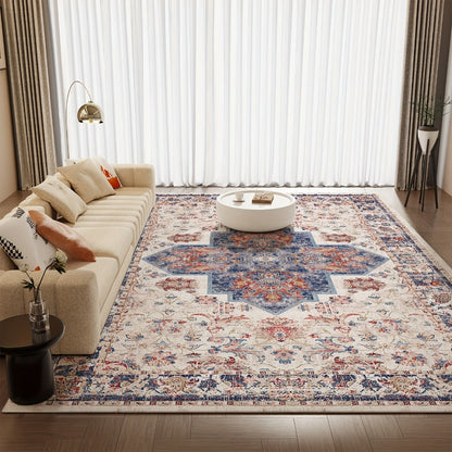 Area Rug Retro Tie-Dye Print in Orange, Grey or Light Green with Three Machine-Washable Sizes