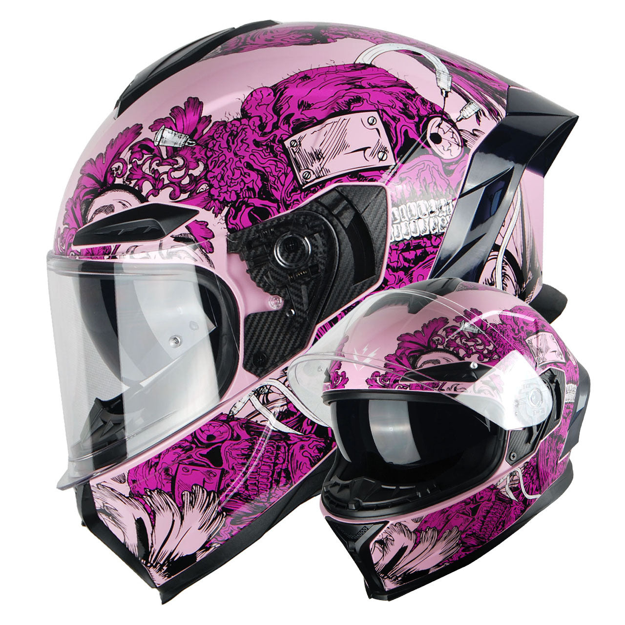 Motorcycle Helmet Full-Face Dual-Visor Shell with Clear Outer Shield, Smoked Inner Visor, Nine Colors and S-XL Sizes