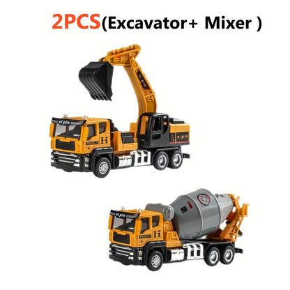 Die-Cast Construction Vehicle Toy Set, Mini Alloy Excavator, Dump Truck, Cement Mixer & Crane Trucks for Toddlers Boys Ages 3+