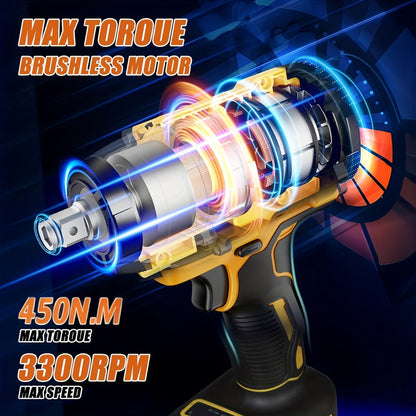 Cordless Impact Wrench 1/2 Inch Brushless, 450N.m 259Ft-lbs High Torque Impact Gun, 3300RPM Variable Speed