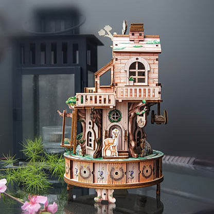 Rotating Merry-Go-Round Wooden Puzzle Kit, Mechanical Carousel 3D Model for Adults & Teens, DIY Kinetic Display Piece
