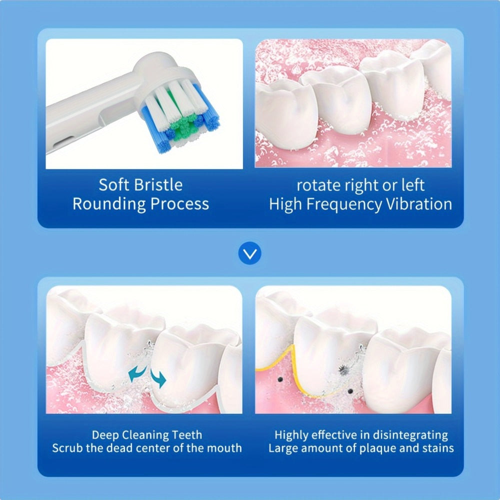 Electric Toothbrush for Adults, Rechargeable 4 Brush Heads 3 Cleaning Modes Smart Timer IPX7 Waterproof USB Quick Charge 600mAh Round Head