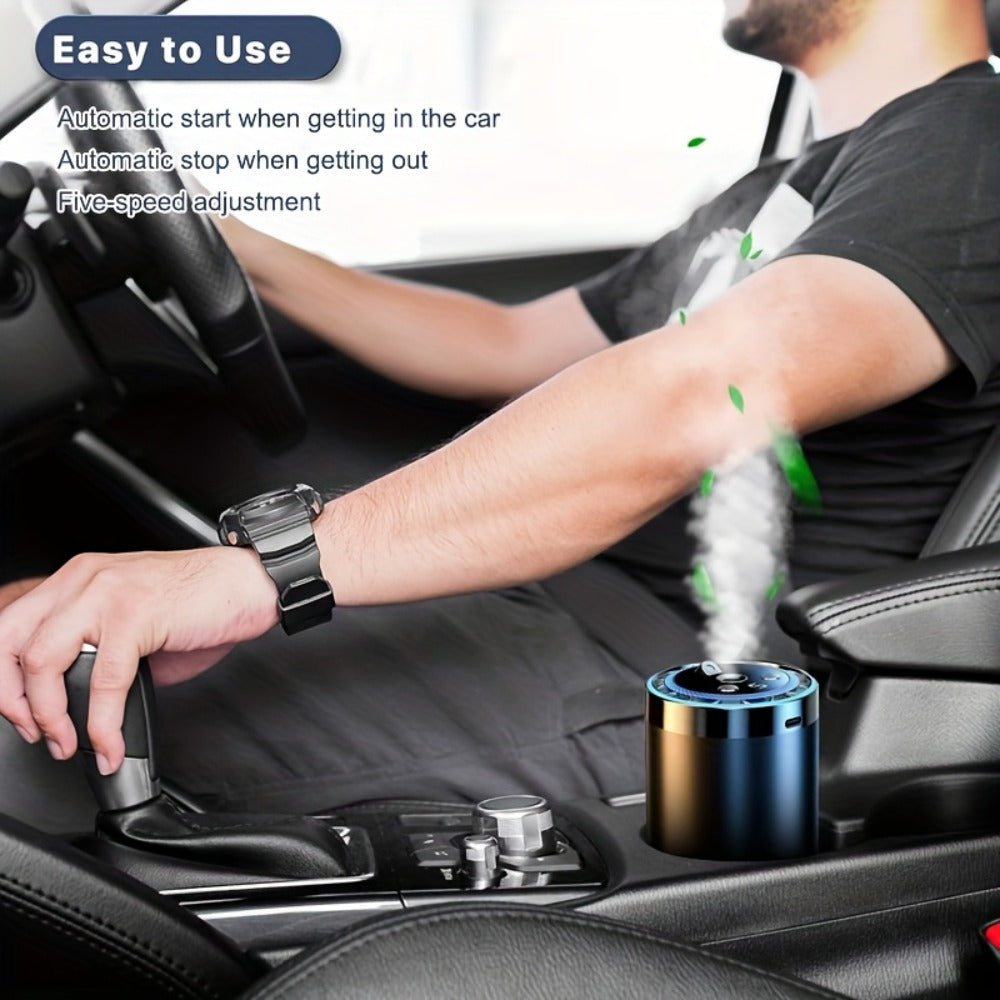 Car Air Freshener Rechargeable Aroma Diffuser with Three Refill Bottles, LED Ring and Auto On-Off