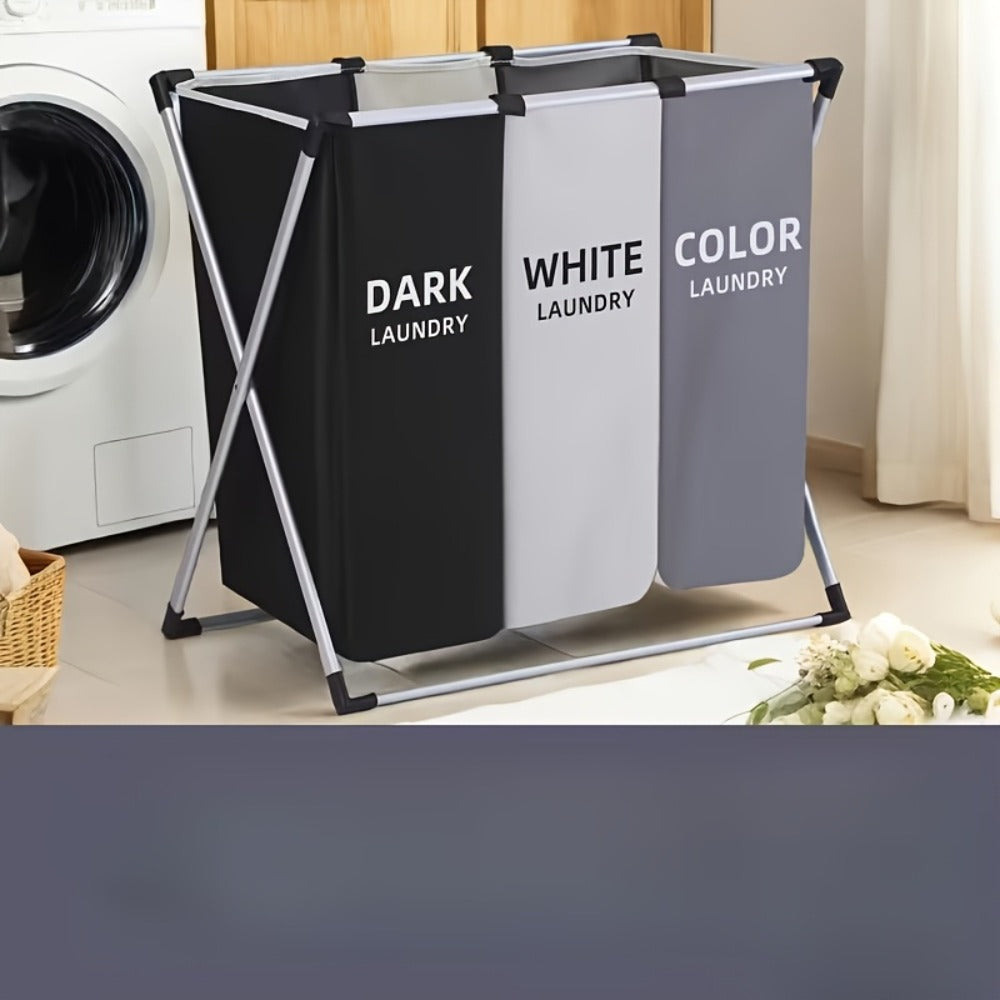Laundry Hamper Sorter 3-Section Foldable Basket with Oxford Bags Large Rectangular Hamper with Handles Durable Fabric for Home Dorm Bathroom