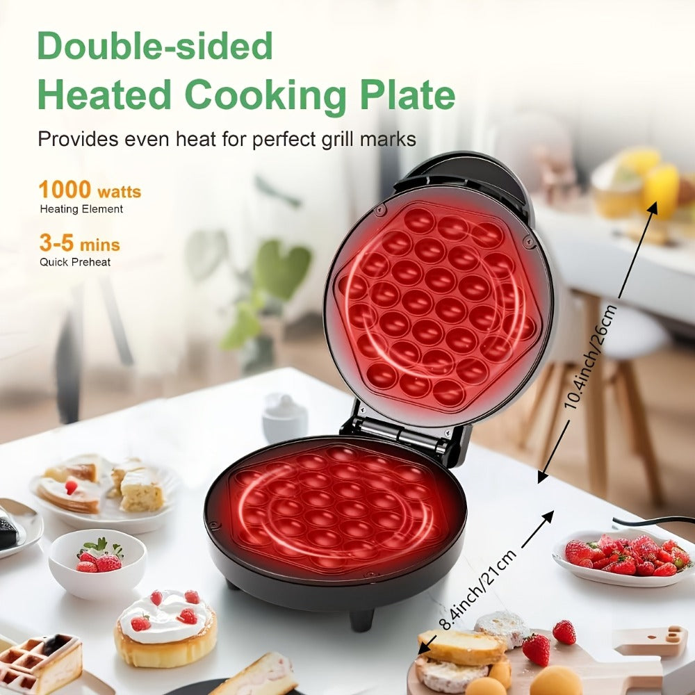 Bubble Waffle Maker 7 Inch 1000W Electric Hong Kong Egg Waffle Maker Nonstick Coating Ready for Entryways, Bedrooms and Living Spaces