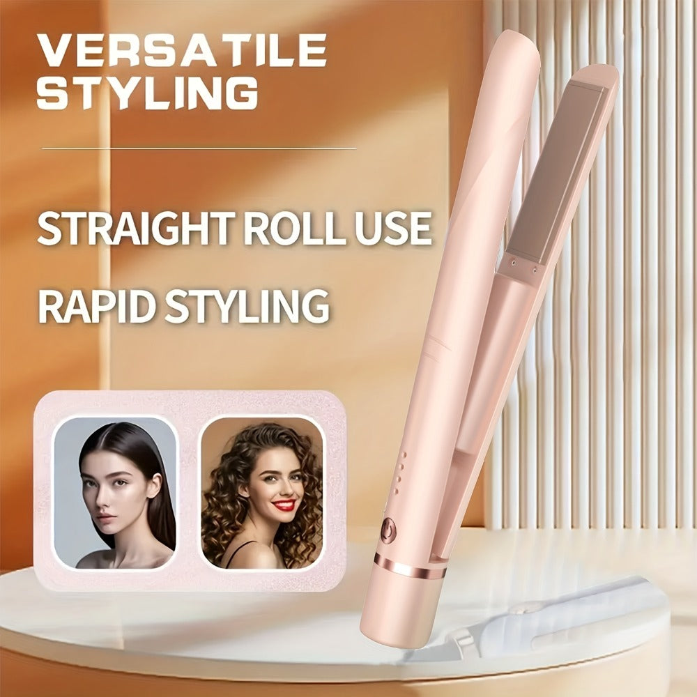 Wireless Hair Straightener and Curling Iron 2-in-1 Ceramic Cordless Hair Styler USB-C for Home, Travel and Salon Hair Styling