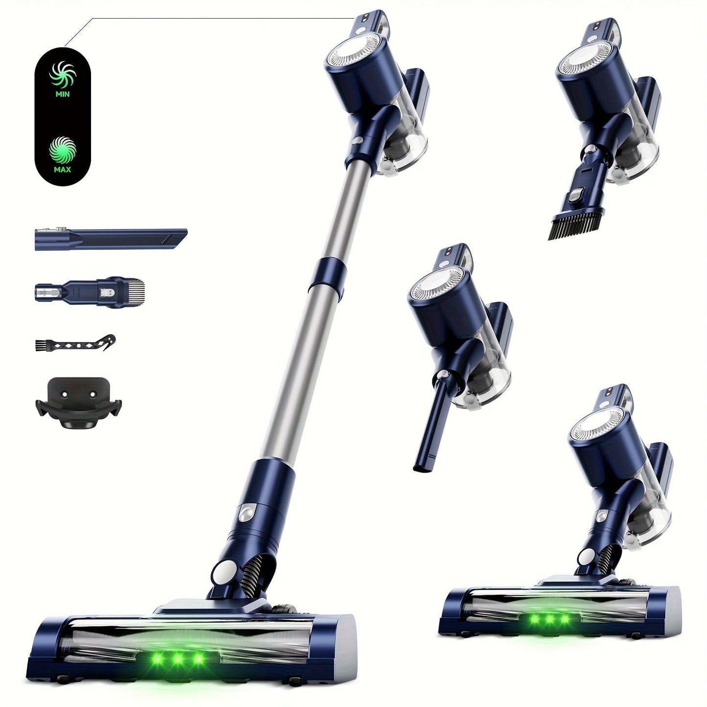 Cordless LED Stick Vacuum Cleaner with Removable Battery, Two Suction Modes and Seven Color Options