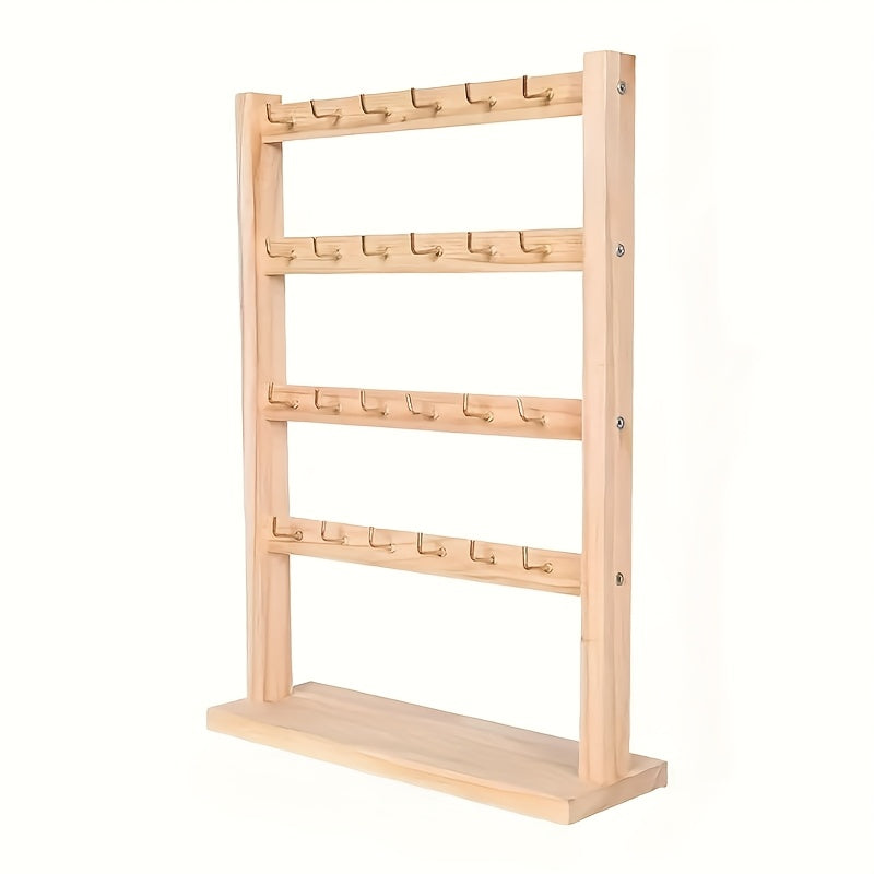 Jewelry Display Stand Multi-Layer Wooden Earring Holder Rack with Hooks Desktop Organizer for Entryways, Bedrooms and Living Spaces