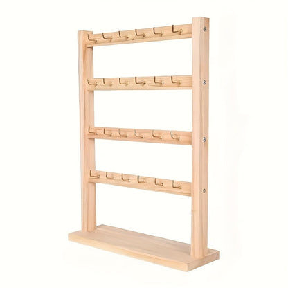 Jewelry Display Stand Multi-Layer Wooden Earring Holder Rack with Hooks Desktop Organizer for Entryways, Bedrooms and Living Spaces