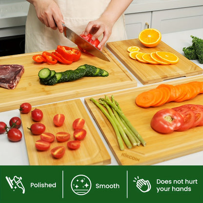 Bamboo Cutting Board Set 4-Piece Extra Large, Chopping Boards with Juice Grooves for Meat, Vegetables & Cheese