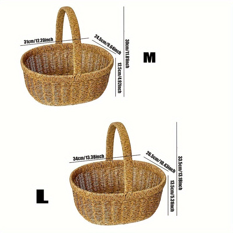 Oval Wicker-Style Market and Picnic Basket with Arched Handle in Medium or Large Size Options