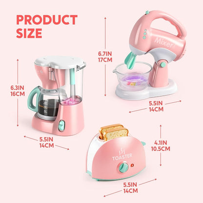 Kids Play Kitchen Toy Set with Realistic Coffee Maker, Toaster & Blender, 26PCS Pretend Play Kitchen Appliances for Toddlers Ages 3+