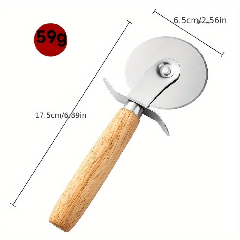Pizza Wheel Cutter Stainless Steel with Wooden Handle Sharp Pizza Slicer Easy Grip Durable Roller for Pizza Biscuits Noodles Pastry Kitchen
