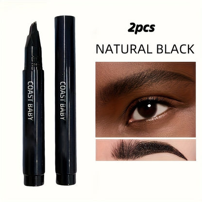 Two-Pack Multi-Fork Tip Eyebrow Pens with Capped Bodies, Approx. 11.3 cm Length and Four Color Label Options