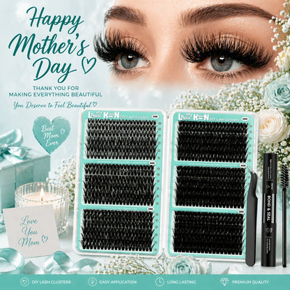 Lash Clusters Kit 708Pcs with Tweezers, Glue & Brush – Soft Silky Fiber False Eyelashes Full Voluminous DIY Lash Extension Set for Party