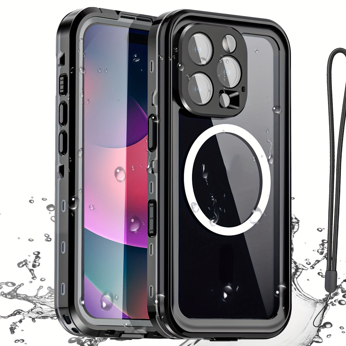 Phone Case with Integrated Screen Protector and Lanyard for Selected iPhone 15 and 16 Pro Configurations