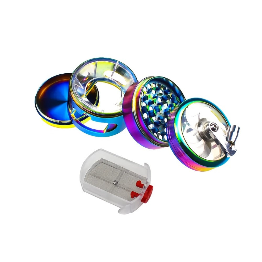 Spice Grinder 4-Layer Hand Crank Metal Herb Grinder, Colorful Rainbow Multifunctional Spice Crusher for Kitchen