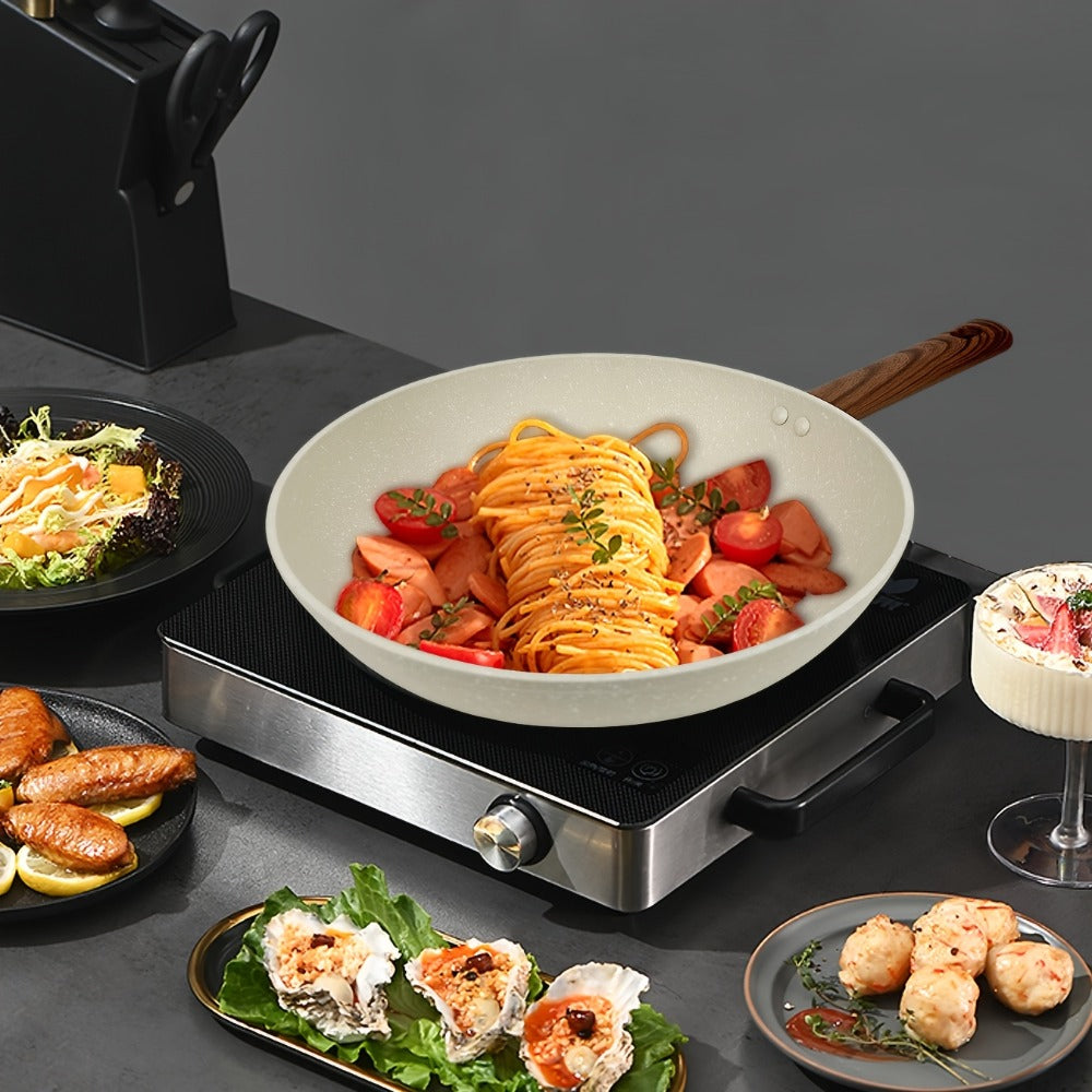 Cookware Set ABKOK 7-, 12- or 15-Piece Beige Pots and Pans with Lids, Steamer and Utensils