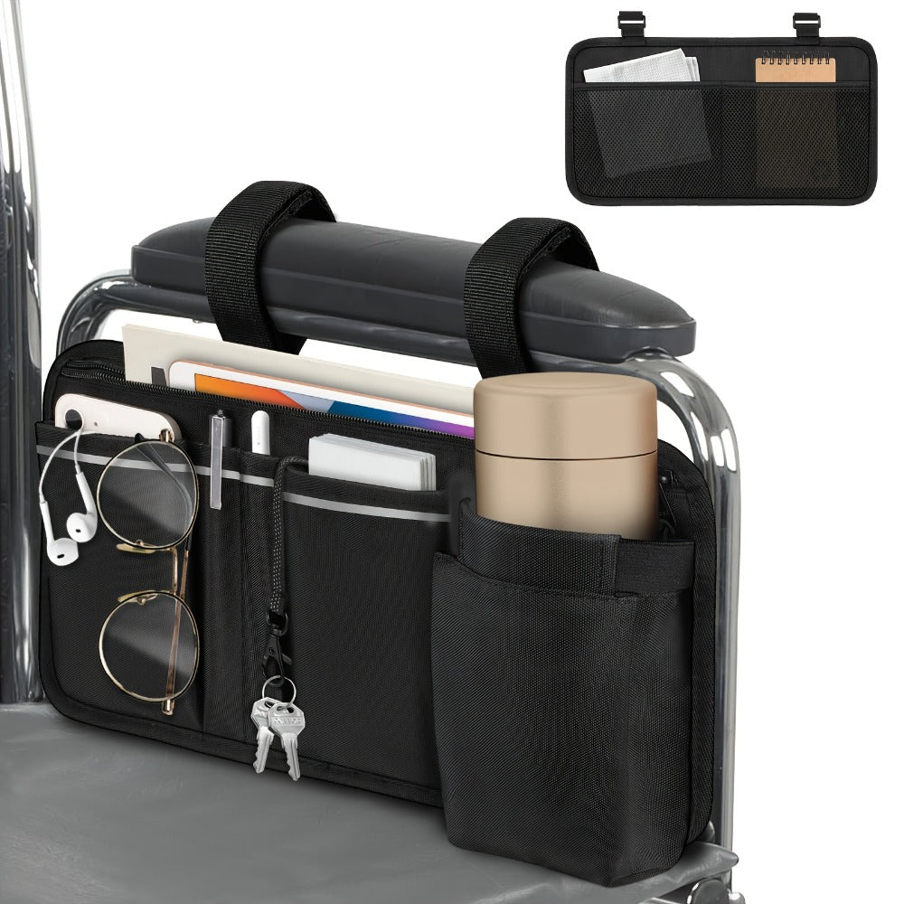 Wheelchair Bag Side Storage with Cup Holder Reflective Strips 8 Pockets 14x7.5 Inch for Entryways, Bedrooms and Living Spaces