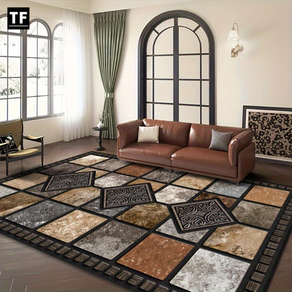 Area Rug for Bedroom, 56x80 Marble Tile Print with Soft Surface for Living Room, Bedroom or Covered Patio