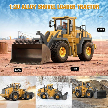 RC Wheel Loader Toy 1:20 Scale 2.4GHz 9-Channel Remote Control Construction Truck with Realistic Lights & Sounds