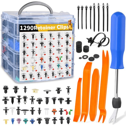 Automotive Push Retainer Clip Kit with 115, 635, 640 or 1290-Piece Options and Pictured Removal Tools