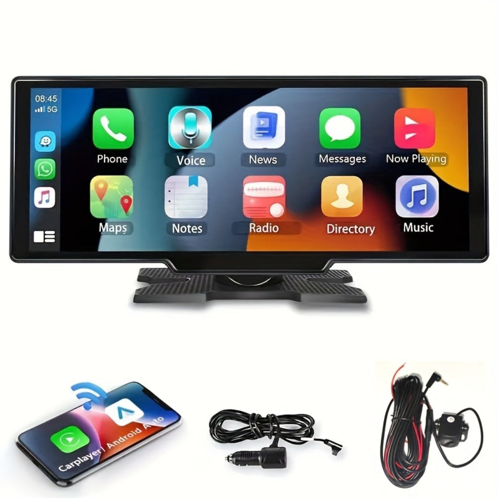 10.26 Inch Car Screen with Wireless CarPlay & Android Auto – Ultra HD Bluetooth Car Monitor, Dual Camera, Reversing Assist, Navigation