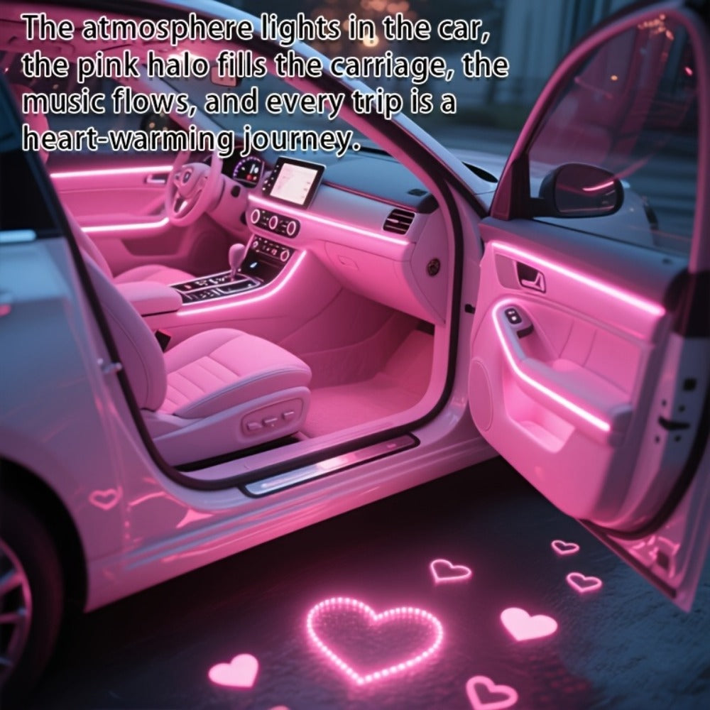 Car Interior Ambient Light Strip with 3 m / 118-Inch Label, Seven Pictured Colors, App Control and USB Plug