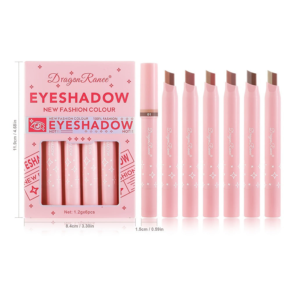 Dual-Color Eyeshadow Stick Set 6pcs Waterproof Two-Tone Eye Shadow Pencil, Smudge-Proof, Non-Fading