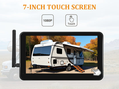 RV Backup Camera Wireless System – 7" HD 1080P Touchscreen Monitor, Night Vision, BSD Blind Spot Detection, 4-Channel, Furrion Compatible
